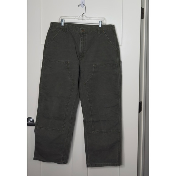 Vintage Carhartt B136 MOS Double Knee Dungaree 40x30 Carpenter Green Rare - Picture 1 of 3